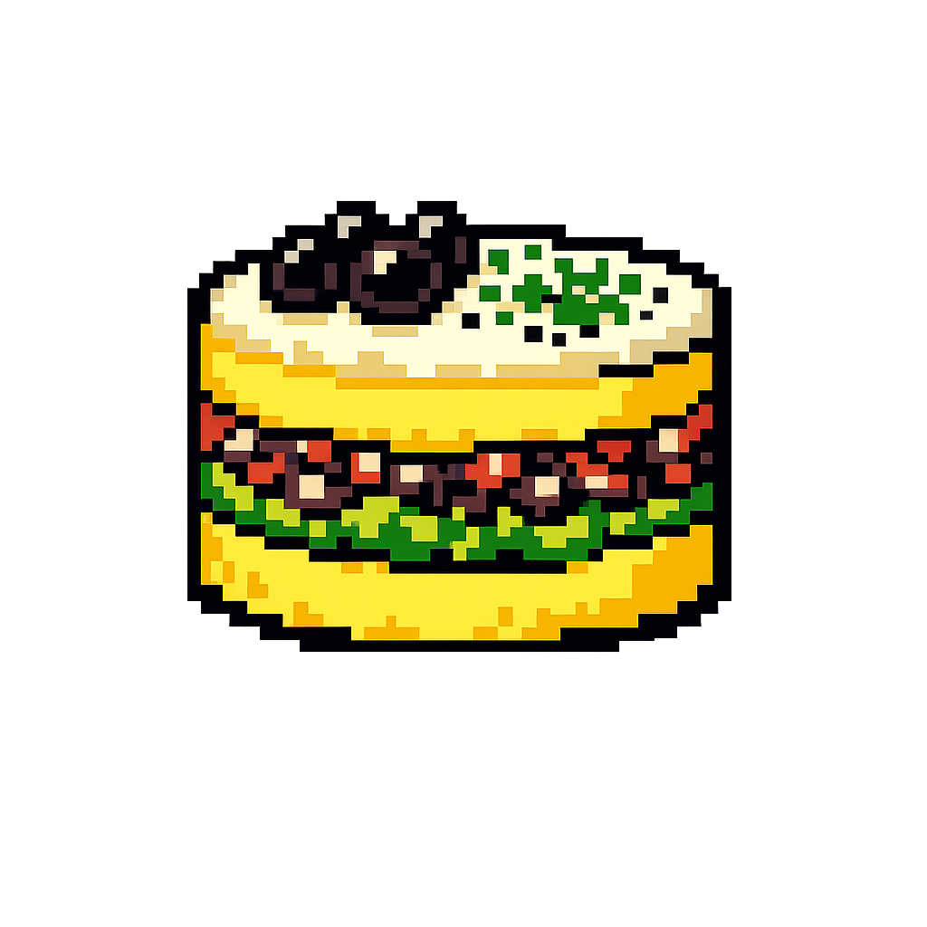 Pixel art illustration of a causa dish